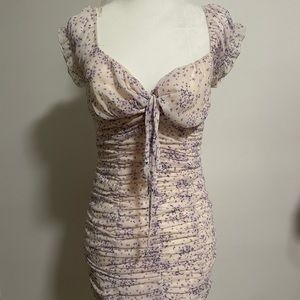 NWT white and purple floral ruched dress